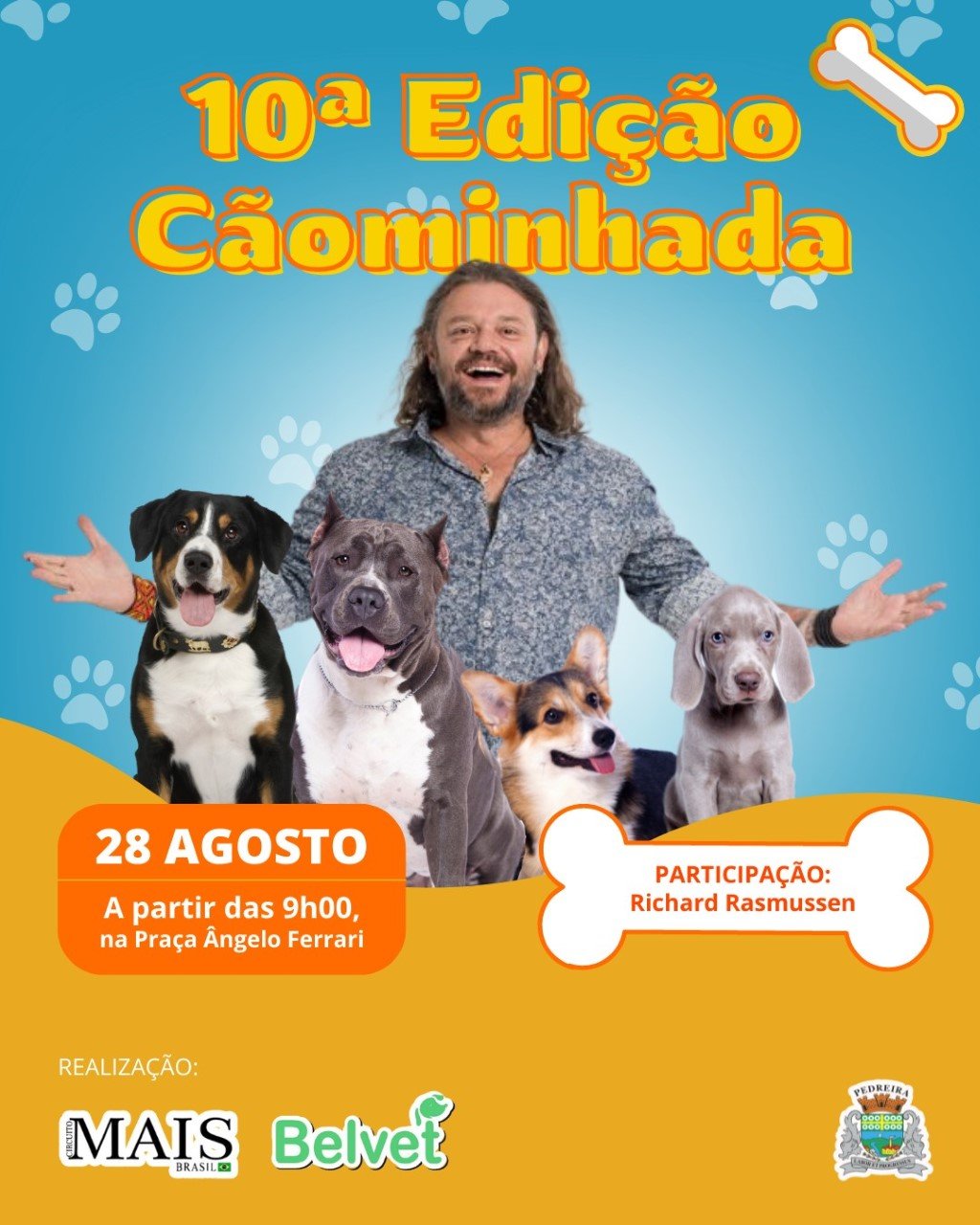 “10ª Cãominhada de Pedreira” será realizada neste domingo, com a participação de Richard Rasmussen