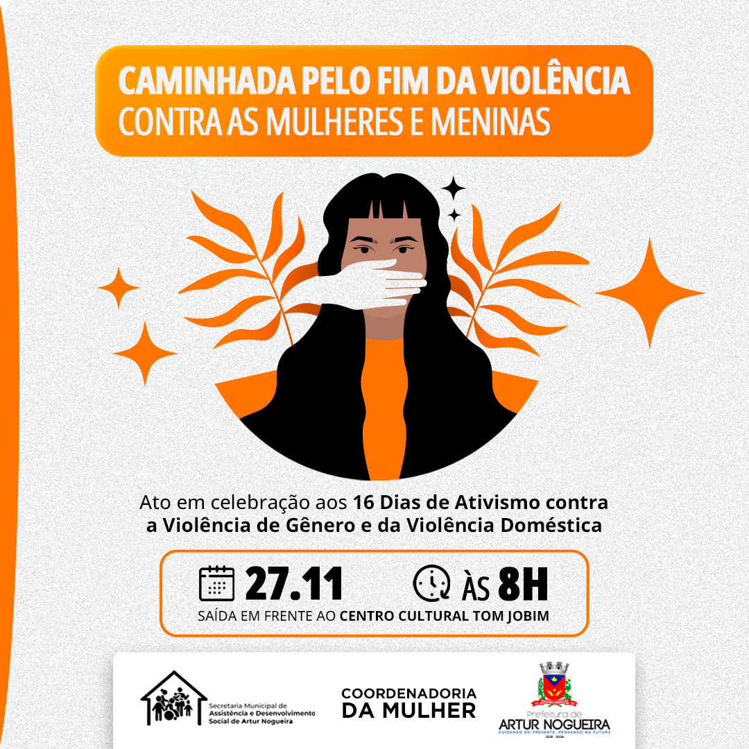 Caminhada contra a violência de gênero acontece neste domingo em Artur NogueiraAção marca os 16 Dias de Ativismo pelo Fim da Violência contra as Mulheres; saída será às 8h, em frente ao Centro Cultural 