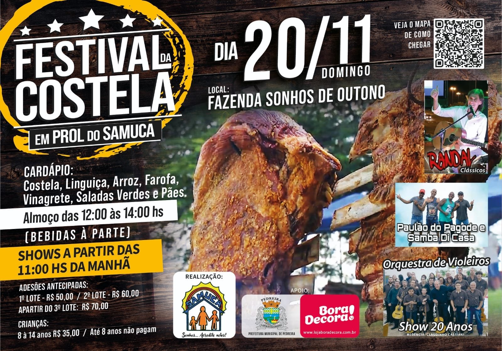 “Festival da Costela” em prol do SAMUCA, acontece neste domingo, 20 de novembro, com muitas atrações