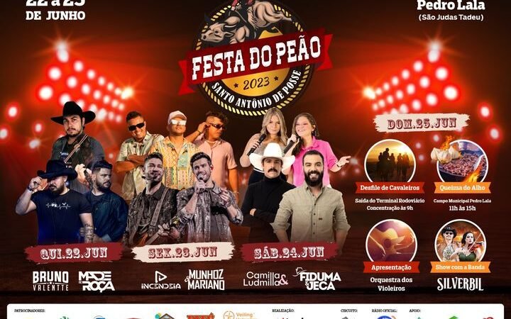 #FestadoPeão2023 O evento mais esperado de Santo Antônio de Posse já tem data marcada. De 22 a 25 de junho acontece a Festa do Peão 2023, com o melhor da música sertaneja, provas de montaria, desfile de cavaleiros, além da famosa Queima do Alho com a participação de comitivas de todo o Estado de São Paulo.