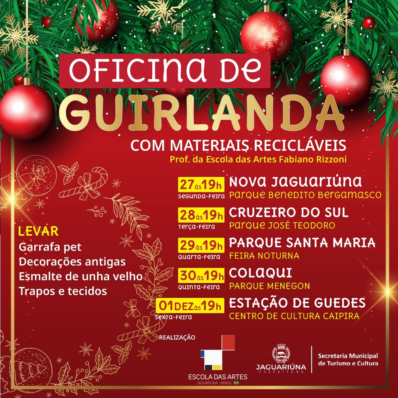 PREFEITURA PROMOVE OFICINAS GRATUITAS DE GUIRLANDAS DE NATAL