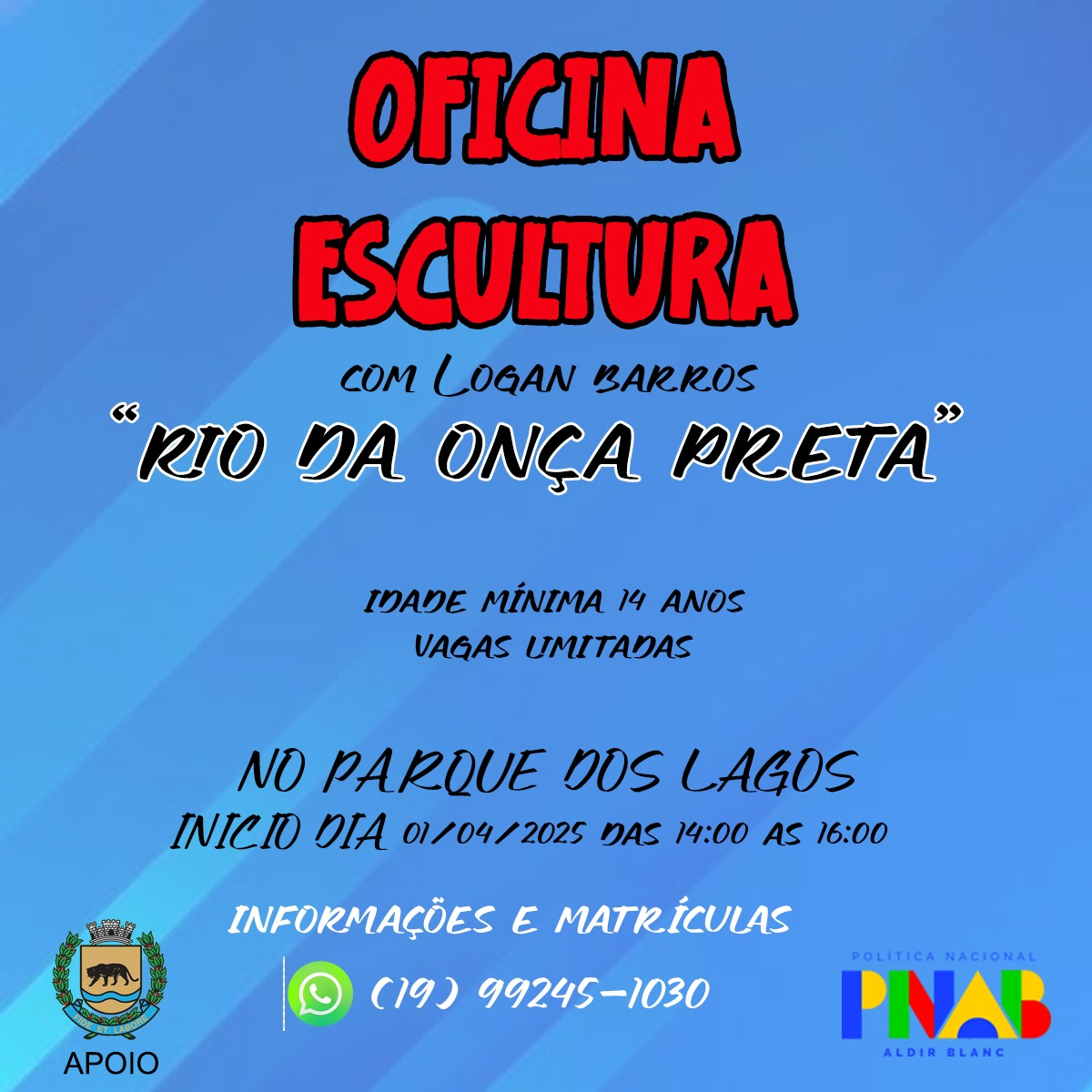 OFICINA GRATUITA DE ESCULTURA ACONTECE HOJE NO PARQUE DOS LAGOS