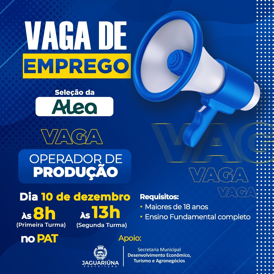 ALEA REALIZA MUTIRÃO DE EMPREGO DIA 10 NO PAT DE JAGUARIÚNA