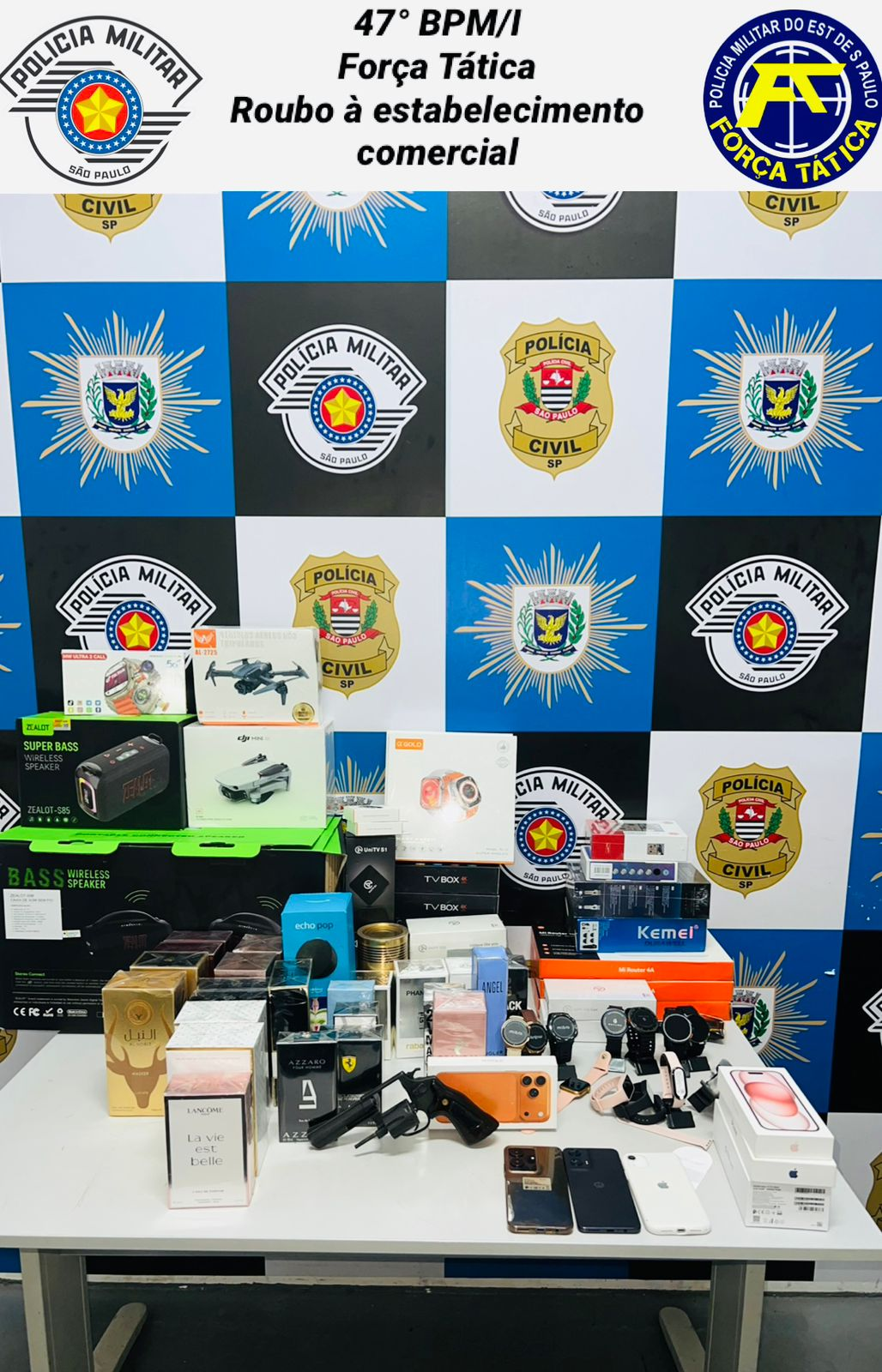 Roubo em loja de celulares termina com cinco presos em Campinas.