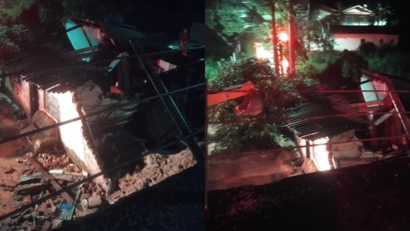 DESLIZAMENTO DE TERRA ATINGE RESIDÊNCIAS EM SERRA NEGRA