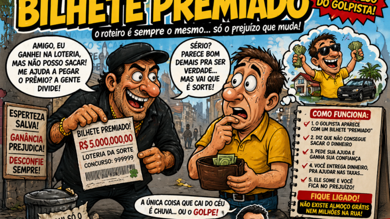 GOLPE DO BILHETE PREMIADO SOBREVIVE EM 2026 E MOSTRA QUE A ESPERANÇA DE FICAR RICO FÁCIL AINDA VENCE O BOM SENSO