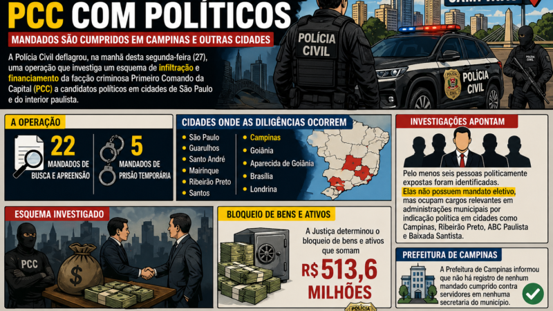 OPERAÇÃO INVESTIGA LIGAÇÃO DO PCC COM POLÍTICOS E CUMPRE MANDADOS EM CAMPINAS E OUTRAS CIDADES