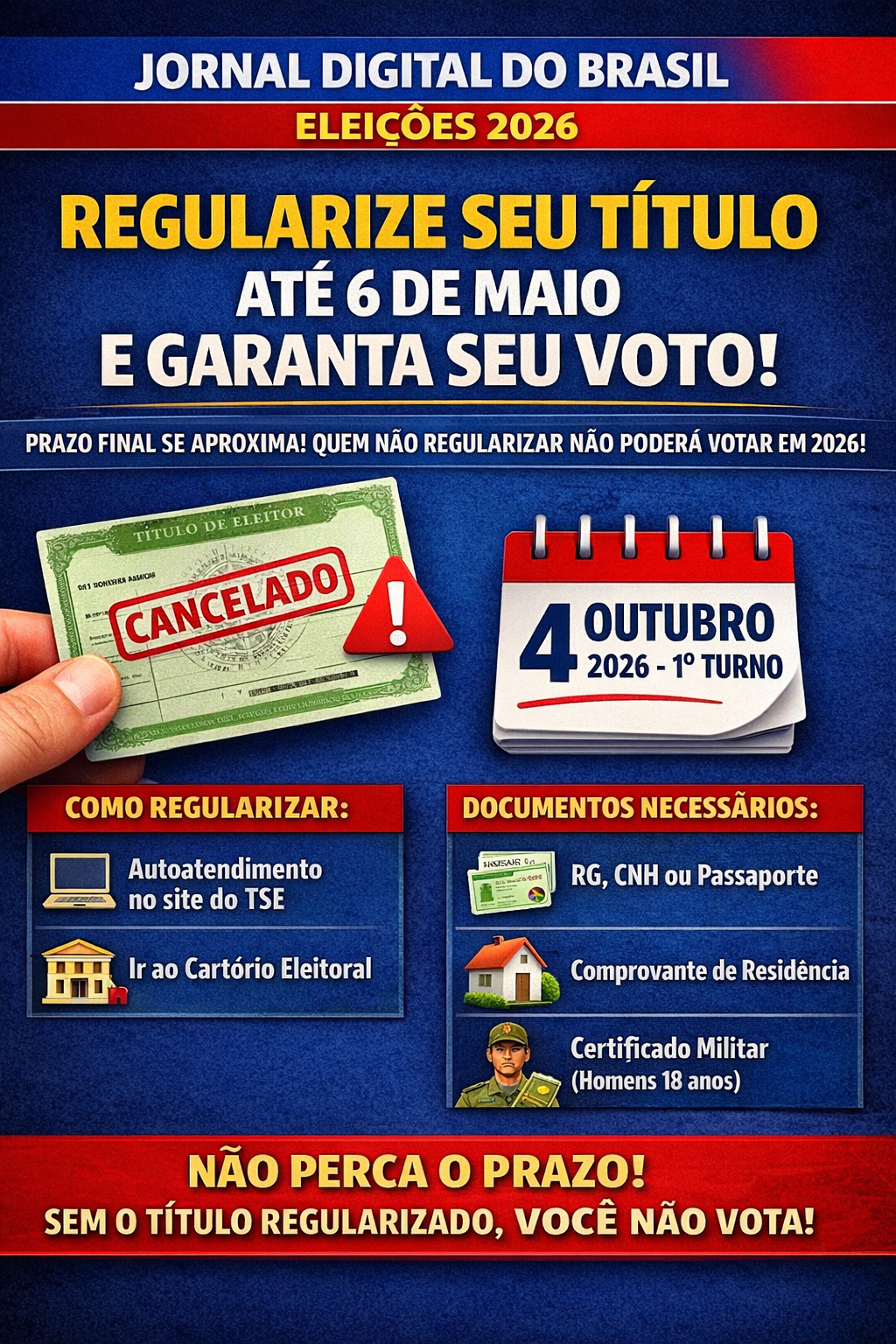 ELEITORES TÊM ATÉ 6 DE MAIO PARA REGULARIZAR TÍTULO E GARANTIR VOTO NAS ELEIÇÕES