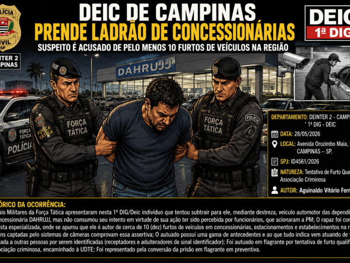 DEIC DE CAMPINAS PRENDE SUSPEITO DE SÉRIE DE FURTOS EM CONCESSIONÁRIAS