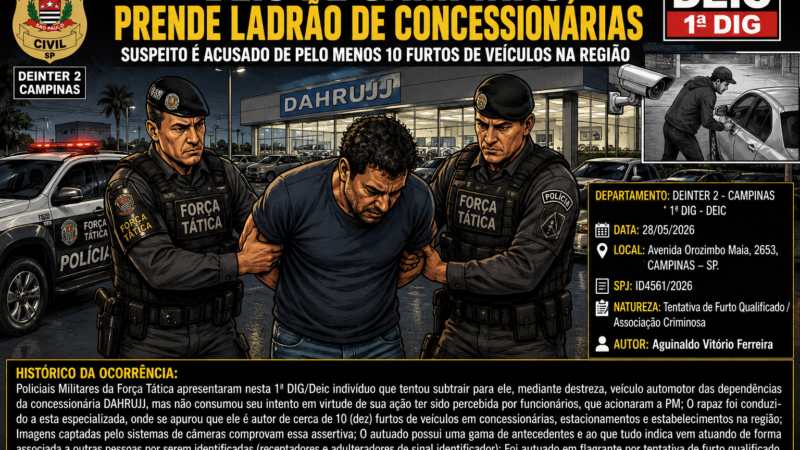DEIC DE CAMPINAS PRENDE SUSPEITO DE SÉRIE DE FURTOS EM CONCESSIONÁRIAS