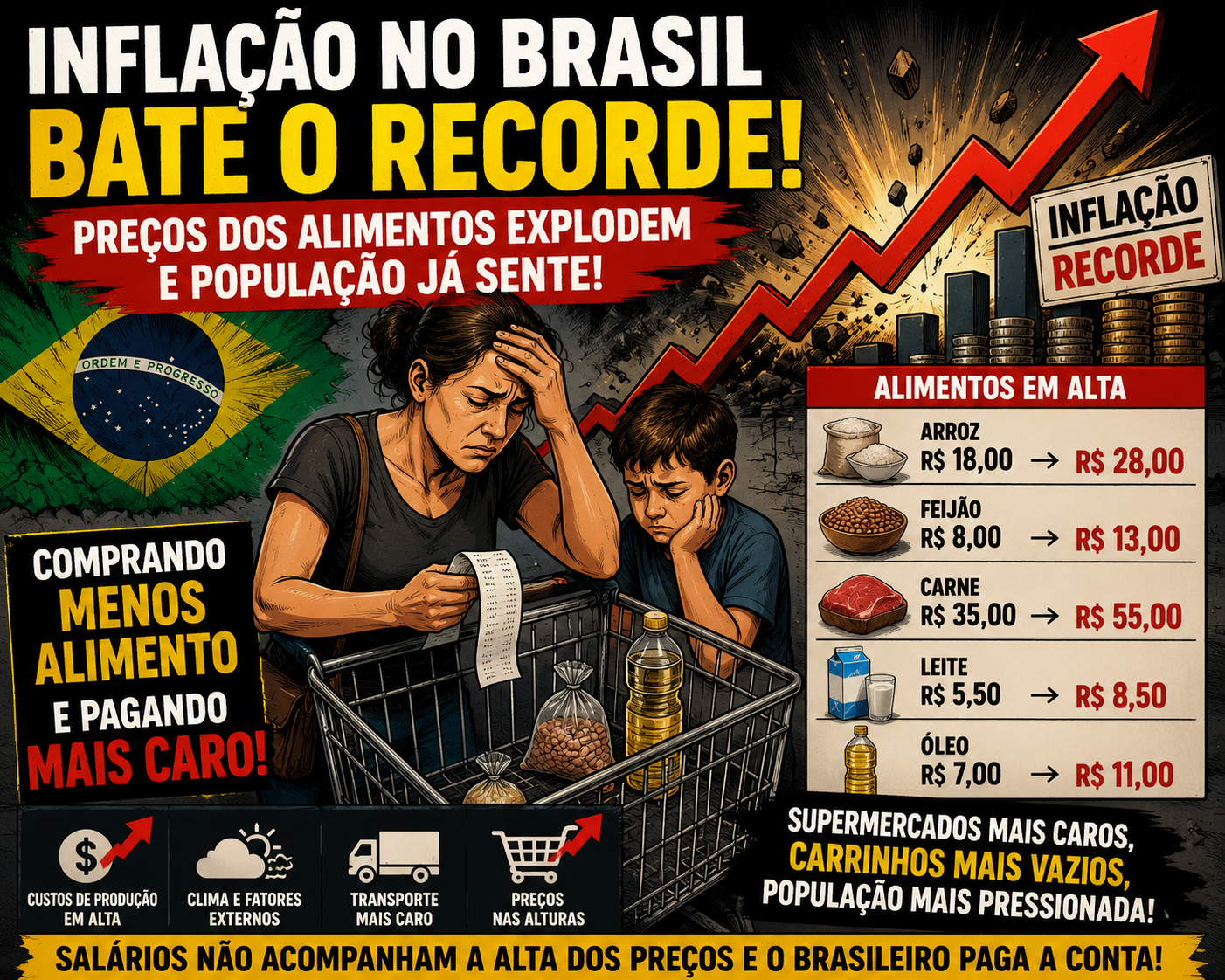 INFLAÇÃO DISPARA NO BRASIL E PREÇO DOS ALIMENTOS PESA NO BOLSO DA POPULAÇÃO . VOCÊ JÁ SENTIU NO BOLSO ESSA INFLAÇÃO???
