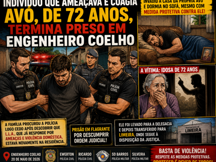 COVARDIA EM ENGENHEIRO COELHO: HOMEM É PRESO APÓS AMEAÇAR E DESRESPEITAR MEDIDA PROTETIVA CONTRA A PRÓPRIA AVÓ DE 72 ANOS