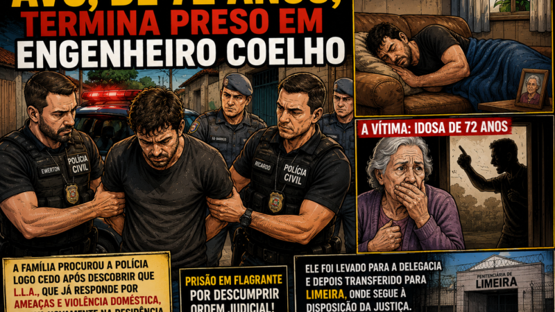 COVARDIA EM ENGENHEIRO COELHO: HOMEM É PRESO APÓS AMEAÇAR E DESRESPEITAR MEDIDA PROTETIVA CONTRA A PRÓPRIA AVÓ DE 72 ANOS