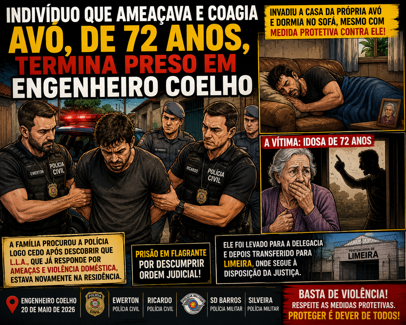 COVARDIA EM ENGENHEIRO COELHO: HOMEM É PRESO APÓS AMEAÇAR E DESRESPEITAR MEDIDA PROTETIVA CONTRA A PRÓPRIA AVÓ DE 72 ANOS