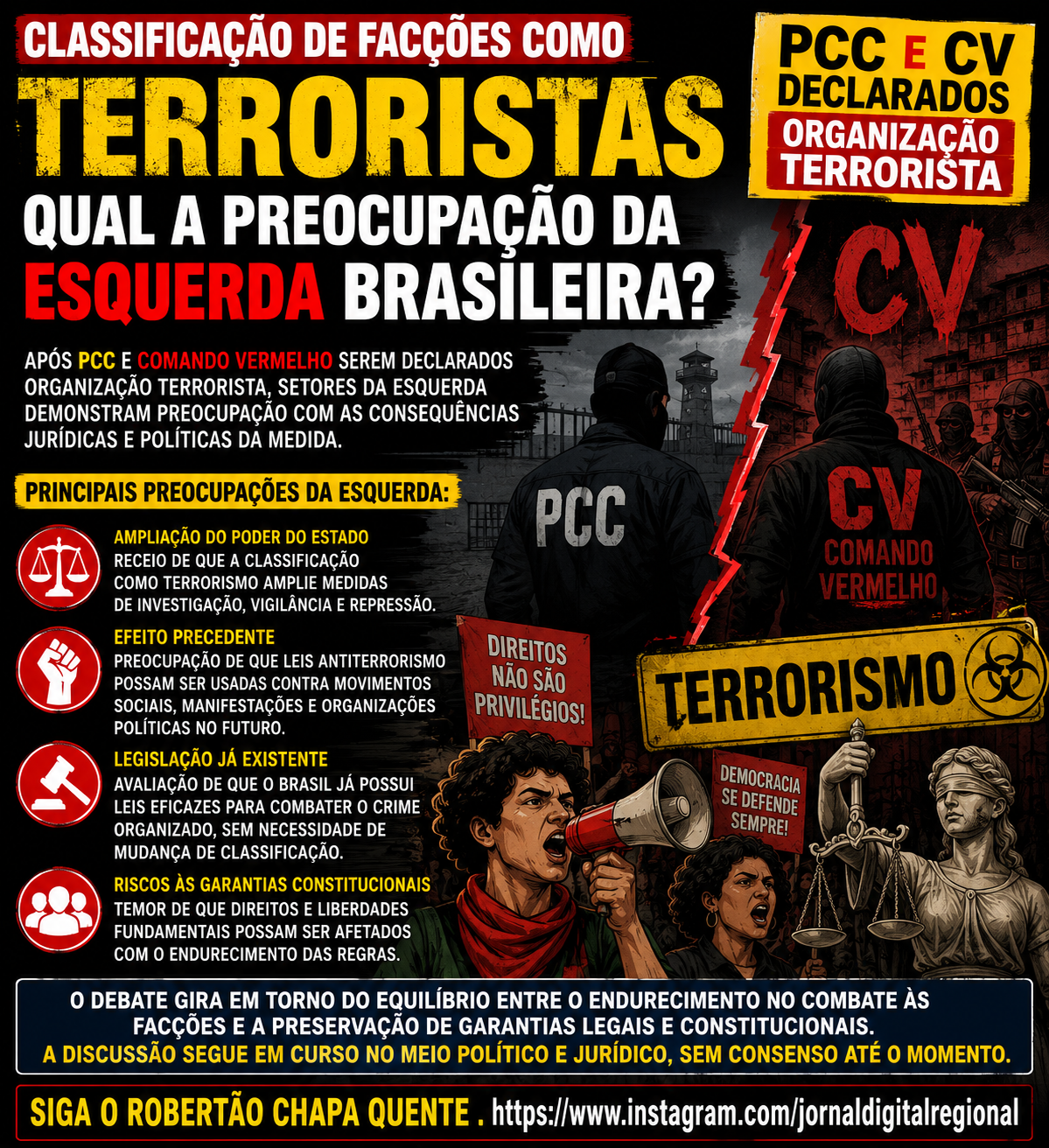 ESQUERDA DEMONSTRA PREOCUPAÇÃO COM CLASSIFICAÇÃO DE FACÇÕES COMO TERRORISTAS
