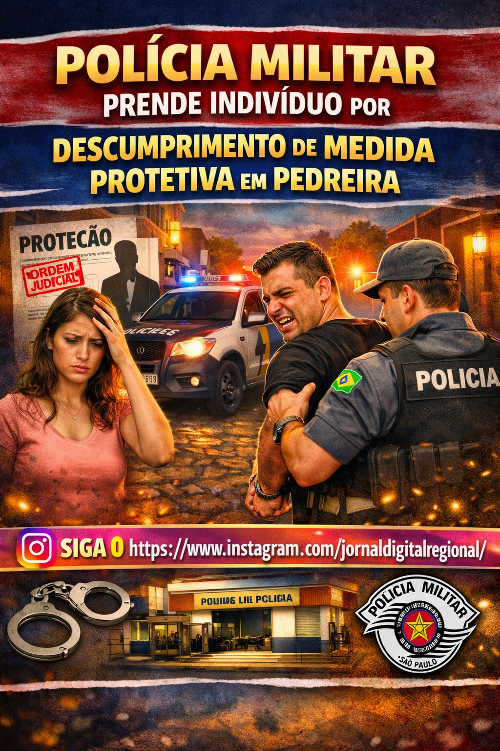 POLÍCIA MILITAR PRENDE HOMEM POR DESCUMPRIR MEDIDA PROTETIVA EM PEDREIRA