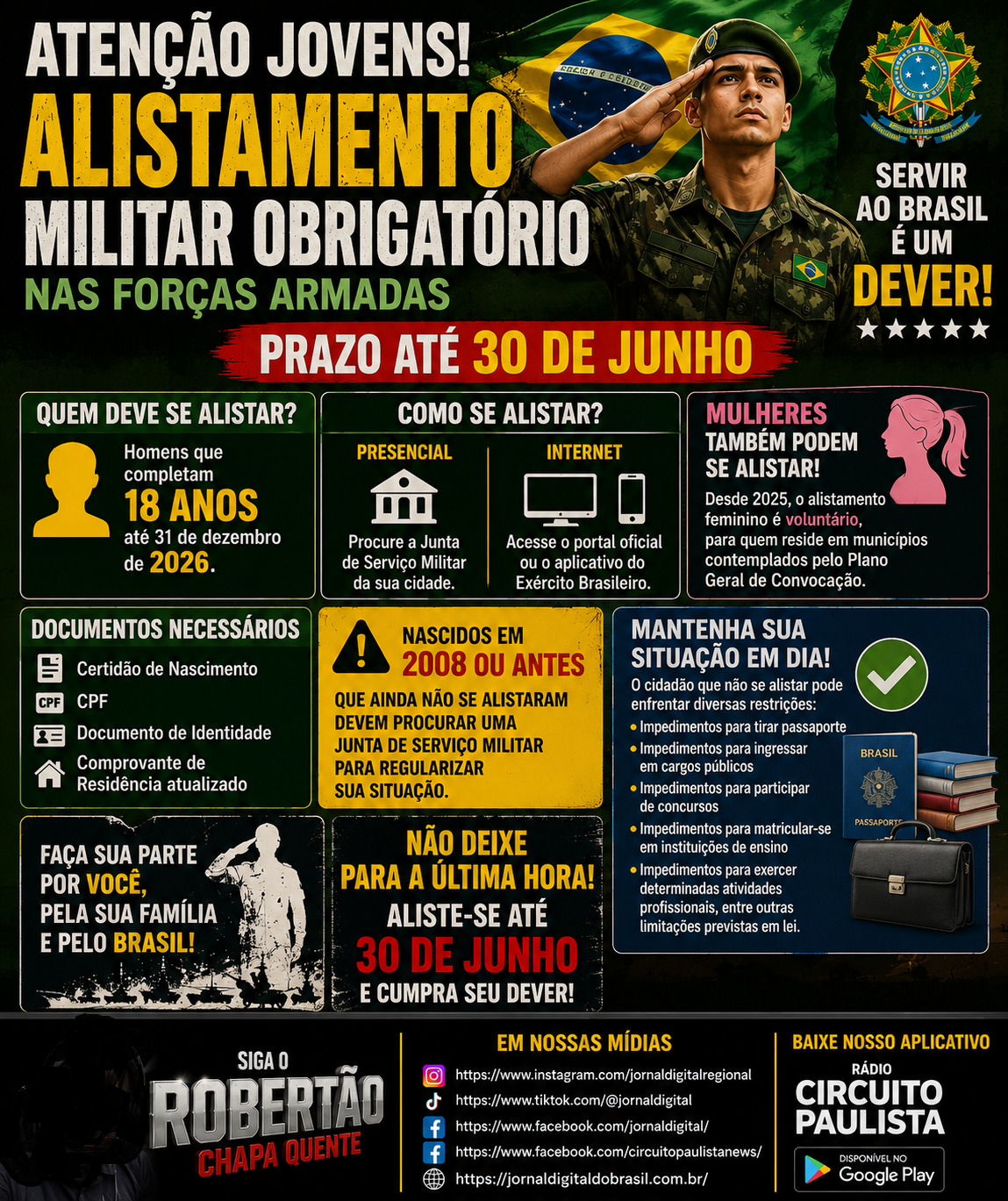 🚨 PRAZO PARA ALISTAMENTO MILITAR TERMINA EM JUNHO E JOVENS DEVEM FICAR ATENTOS 🚨