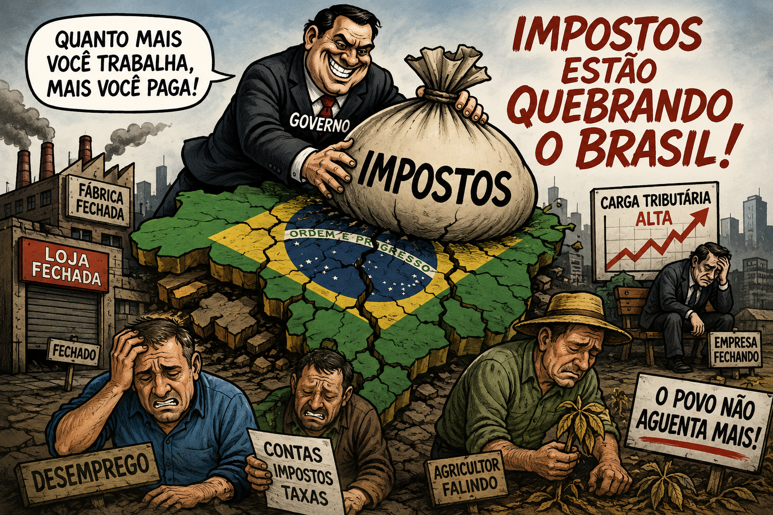 IMPOSTOS ESTÃO QUEBRANDO O BRASIL E SUFOCANDO O POVO . TEM PESSOAS PASSANDO FOME .