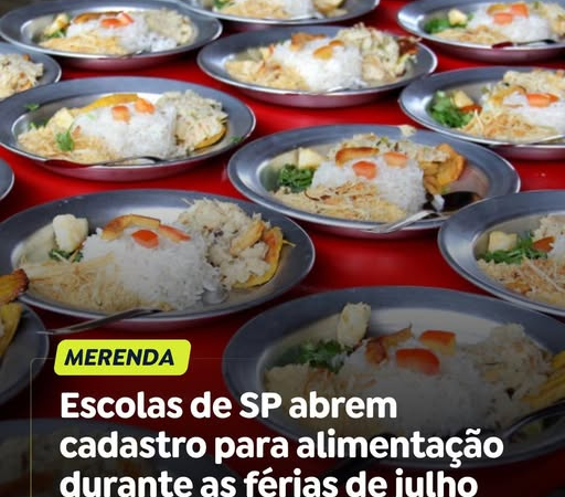 ALIMENTAÇÃO NO RECESSO ESCOLAR | A partir desta segunda-feira, dia 8, estão abertas as inscrições para alimentação durante o período de férias nas escolas estaduais de São Paulo. Os familiares dos estudantes devem realizar um cadastro até 26 de junho por meio da Secretaria Escolar Digital ou diretamente na unidade de ensino do aluno.