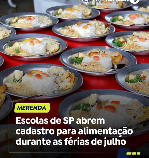 ALIMENTAÇÃO NO RECESSO ESCOLAR | A partir desta segunda-feira, dia 8, estão abertas as inscrições para alimentação durante o período de férias nas escolas estaduais de São Paulo. Os familiares dos estudantes devem realizar um cadastro até 26 de junho por meio da Secretaria Escolar Digital ou diretamente na unidade de ensino do aluno.