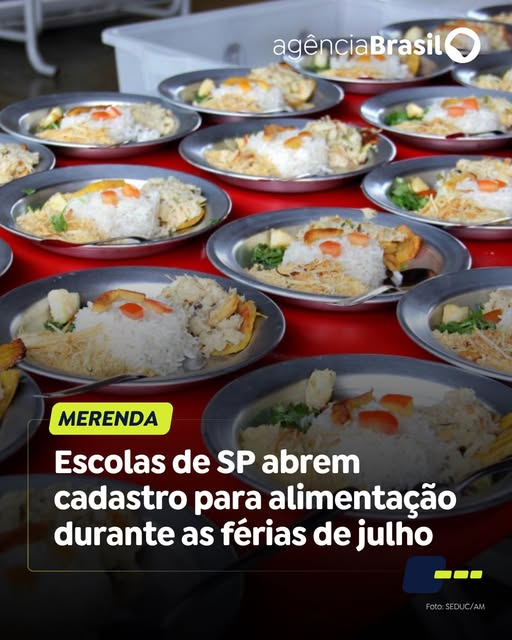 ALIMENTAÇÃO NO RECESSO ESCOLAR | A partir desta segunda-feira, dia 8, estão abertas as inscrições para alimentação durante o período de férias nas escolas estaduais de São Paulo. Os familiares dos estudantes devem realizar um cadastro até 26 de junho por meio da Secretaria Escolar Digital ou diretamente na unidade de ensino do aluno.