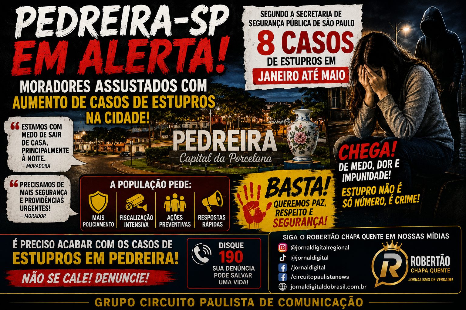 🚨 ONDA DE ESTUPROS ASSUSTA MORADORES DA CIDADE DE  PEDREIRA E GERA CLIMA DE MEDO 🚨