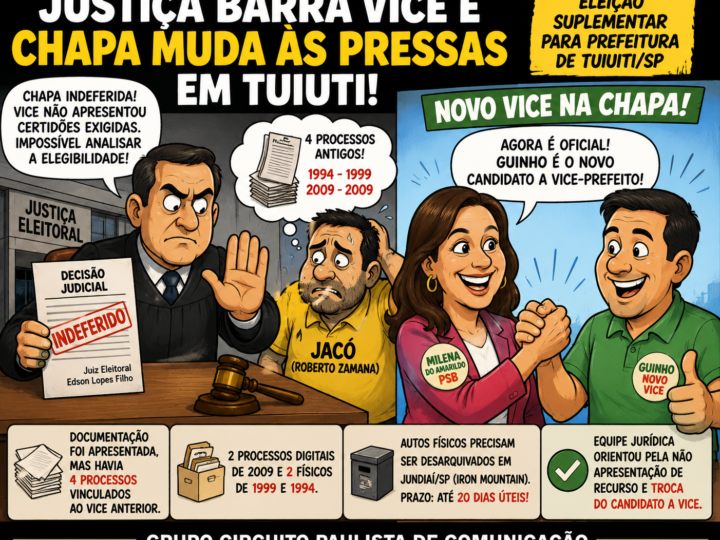 JUSTIÇA BARRA VICE E CHAPA MUDA ÀS PRESSAS EM TUIUTI