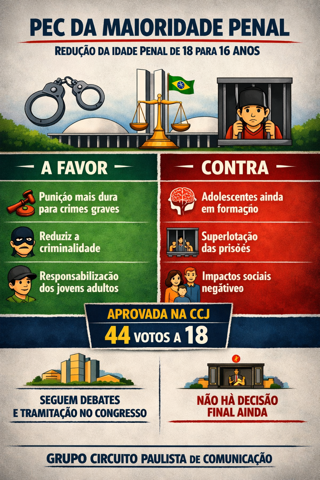 🚨 URGENTE: CCJ APROVA PEC QUE REDUZ MAIORIDADE PENAL PARA 16 ANOS 🚨