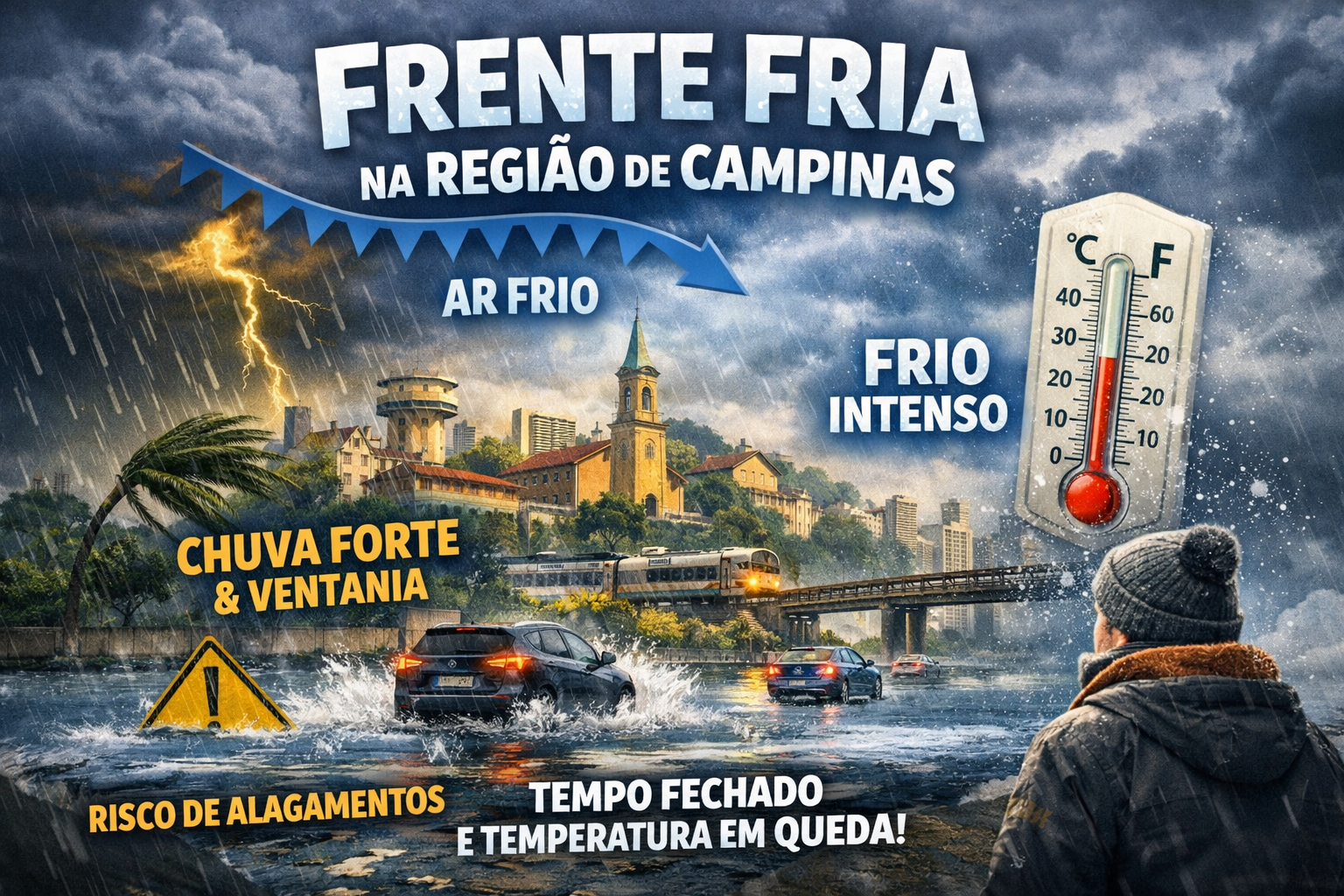 FRENTE FRIA AVANÇA E MUDA O TEMPO NA REGIÃO DE CAMPINAS COM CHUVA FORTE E QUEDA DE TEMPERATURA