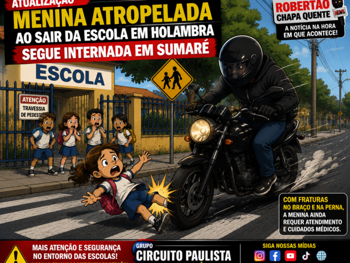 MENINA ATROPELADA AO SAIR DA ESCOLA EM HOLAMBRA SEGUE INTERNADA EM SUMARÉ