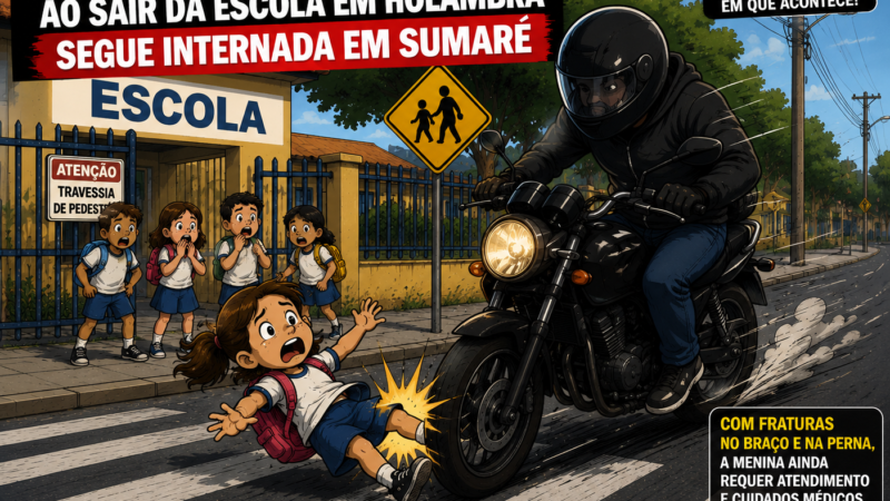 MENINA ATROPELADA AO SAIR DA ESCOLA EM HOLAMBRA SEGUE INTERNADA EM SUMARÉ