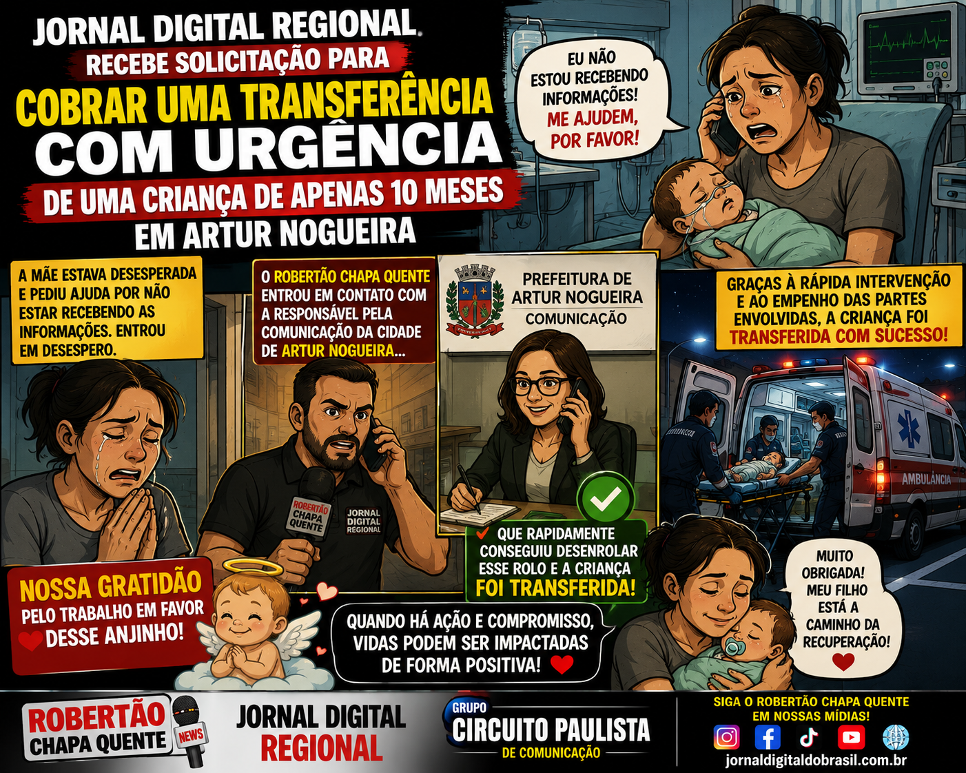 URGENTE: BEBÊ DE 10 MESES É TRANSFERIDO APÓS PEDIDO DE AJUDA E MOBILIZAÇÃO EM ARTUR NOGUEIRA