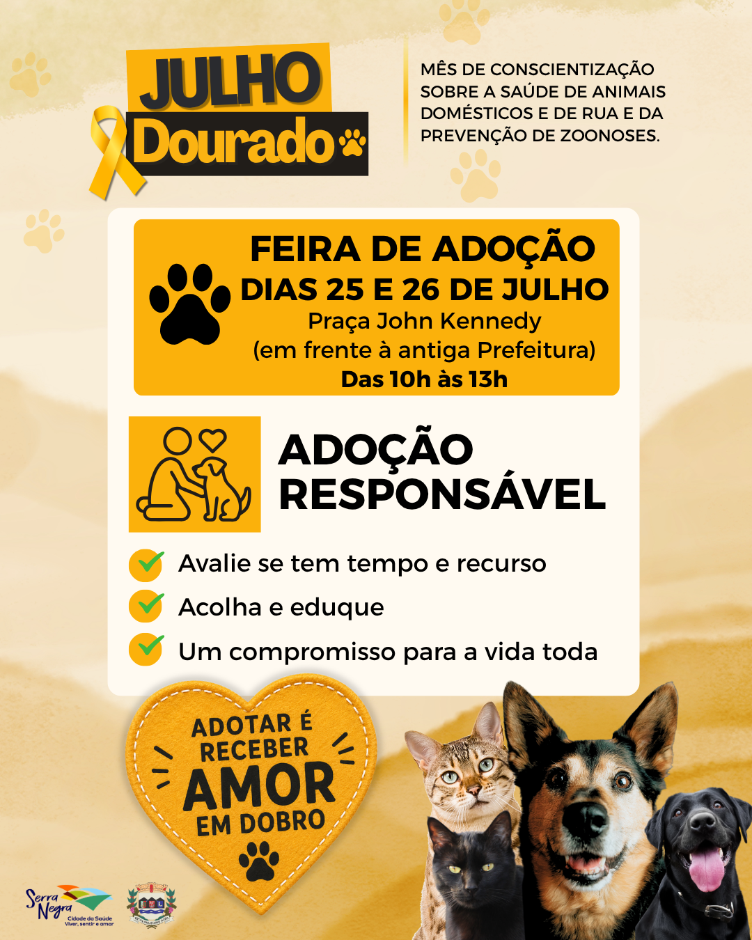 SERRA NEGRA – Feira de Adoção de Animais acontece nos dias 25 e 26 de julho em Serra Negra…