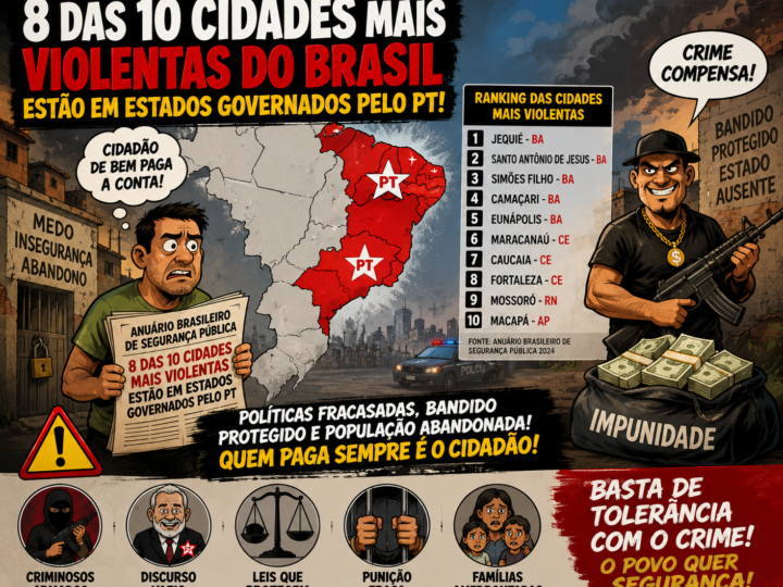 ANUÁRIO APONTA QUE OITO DAS DEZ CIDADES MAIS VIOLENTAS DO PAÍS ESTÃO EM ESTADOS GOVERNADOS PELO PT