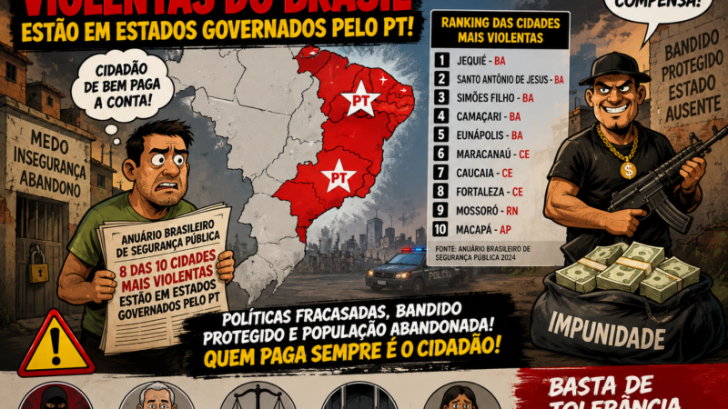 ANUÁRIO APONTA QUE OITO DAS DEZ CIDADES MAIS VIOLENTAS DO PAÍS ESTÃO EM ESTADOS GOVERNADOS PELO PT
