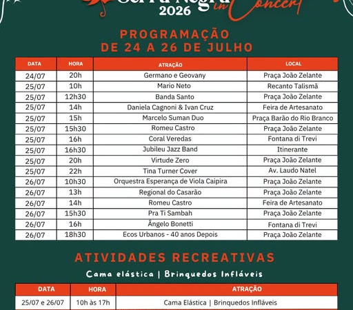 Chegou o último fim de semana do Festival de Inverno Serra Negra In Concert 2026!