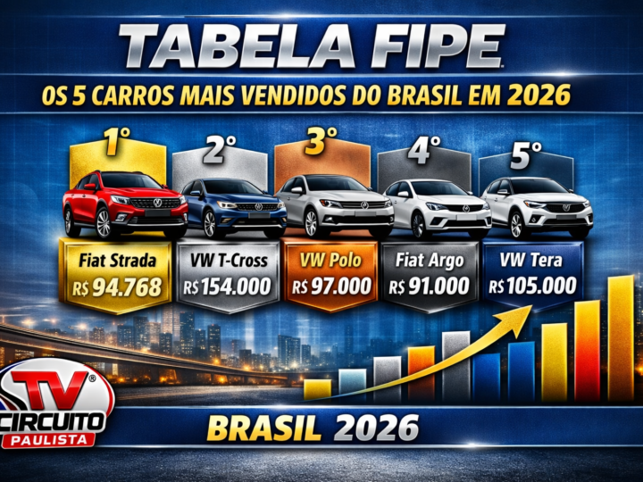TABELA FIPE DOS 5 CARROS MAIS VENDIDOS DO BRASIL EM 2026
