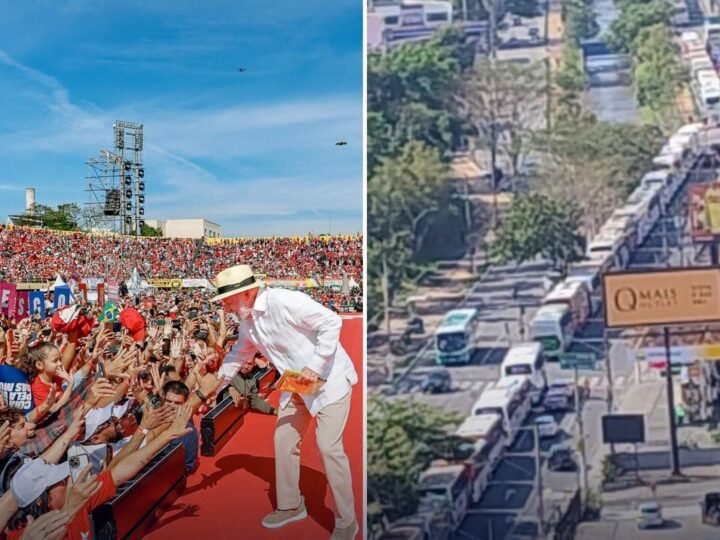 🚨 FOI GENTE DE TODO LADO! DEZENAS DE ÔNIBUS LOTAM SÃO BERNARDO PARA O ATO DE LULA — QUEM PAGOU ESSA CONTA?