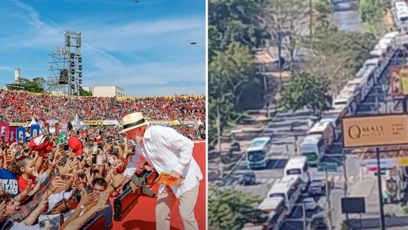 🚨 FOI GENTE DE TODO LADO! DEZENAS DE ÔNIBUS LOTAM SÃO BERNARDO PARA O ATO DE LULA — QUEM PAGOU ESSA CONTA?