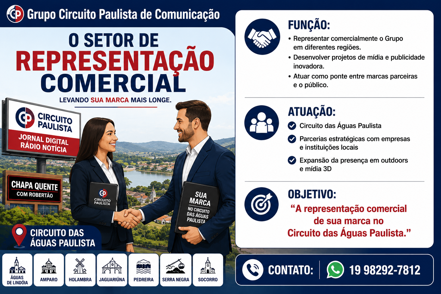 DEIXE SEUS PRODUTOS QUE REPRESENTAMOS ELES AQUI NA REGIÃO . TEMOS MÍDIAS PRÓPRIAS QUE AJUDAM IMPULCIONAR SUAS VENDAS .FALE COM O ROBERTÃO. (19) 98292-7812