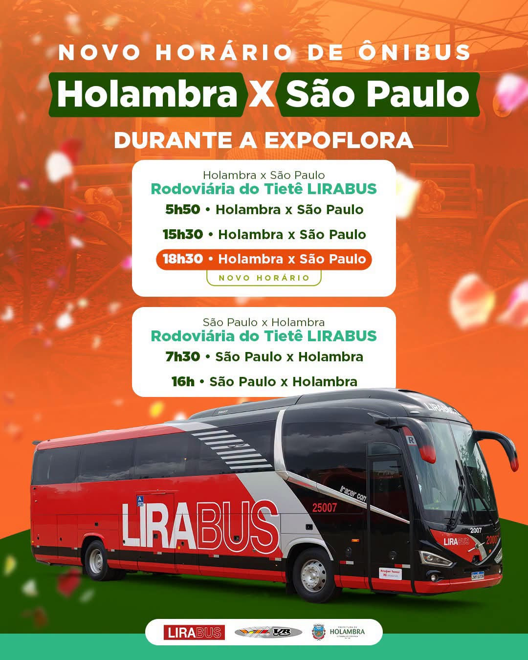 NOVO HORÁRIO DE ÔNIBUS ENTRE HOLAMBRA E SÃO PAULO DURANTE A EXPOFLORA