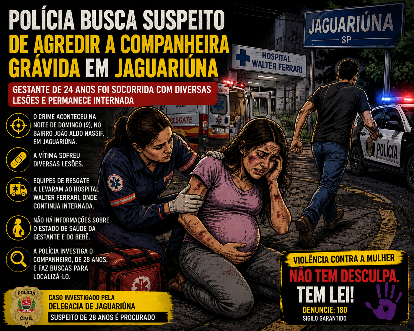 HOMEM É PROCURADO APÓS AGREDIR COMPANHEIRA GRÁVIDA EM JAGUARIÚNA