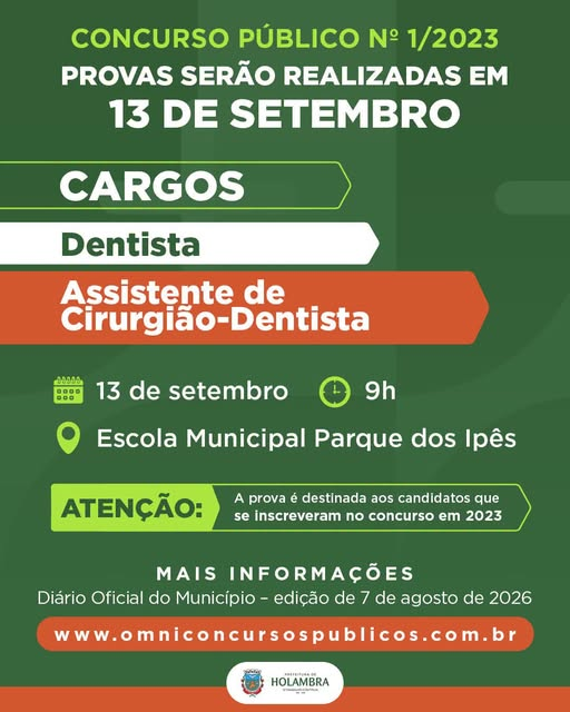 PROVAS DE CONCURSO PÚBLICO PARA DENTISTA E ASSISTENTE DE CIRURGIÃO-DENTISTA SERÃO REALIZADAS EM 13 DE SETEMBRO