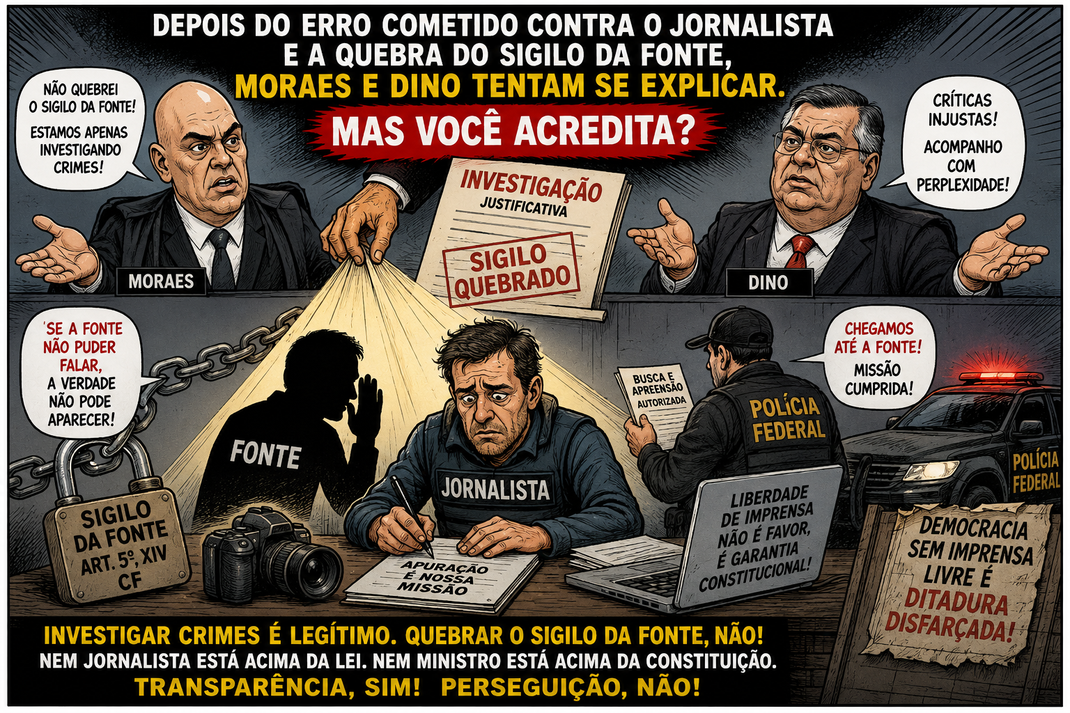 MORAES E DINO TENTAM EXPLICAR CASO QUE ENVOLVE JORNALISTA E SIGILO DA FONTE. MAS A PERGUNTA CONTINUA: QUEM VAI EXPLICAR O EXCESSO?