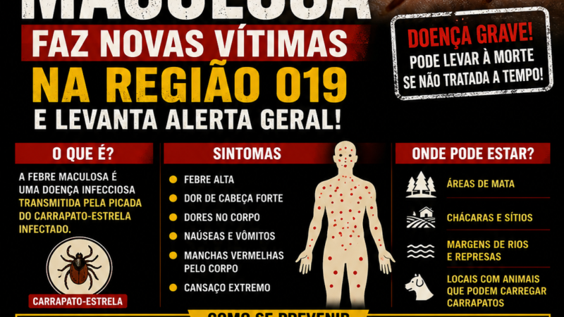 🚨 ALERTA NA REGIÃO 019: FEBRE MACULOSA VOLTA A ASSUSTAR E EXIGE ATENÇÃO MÁXIMA