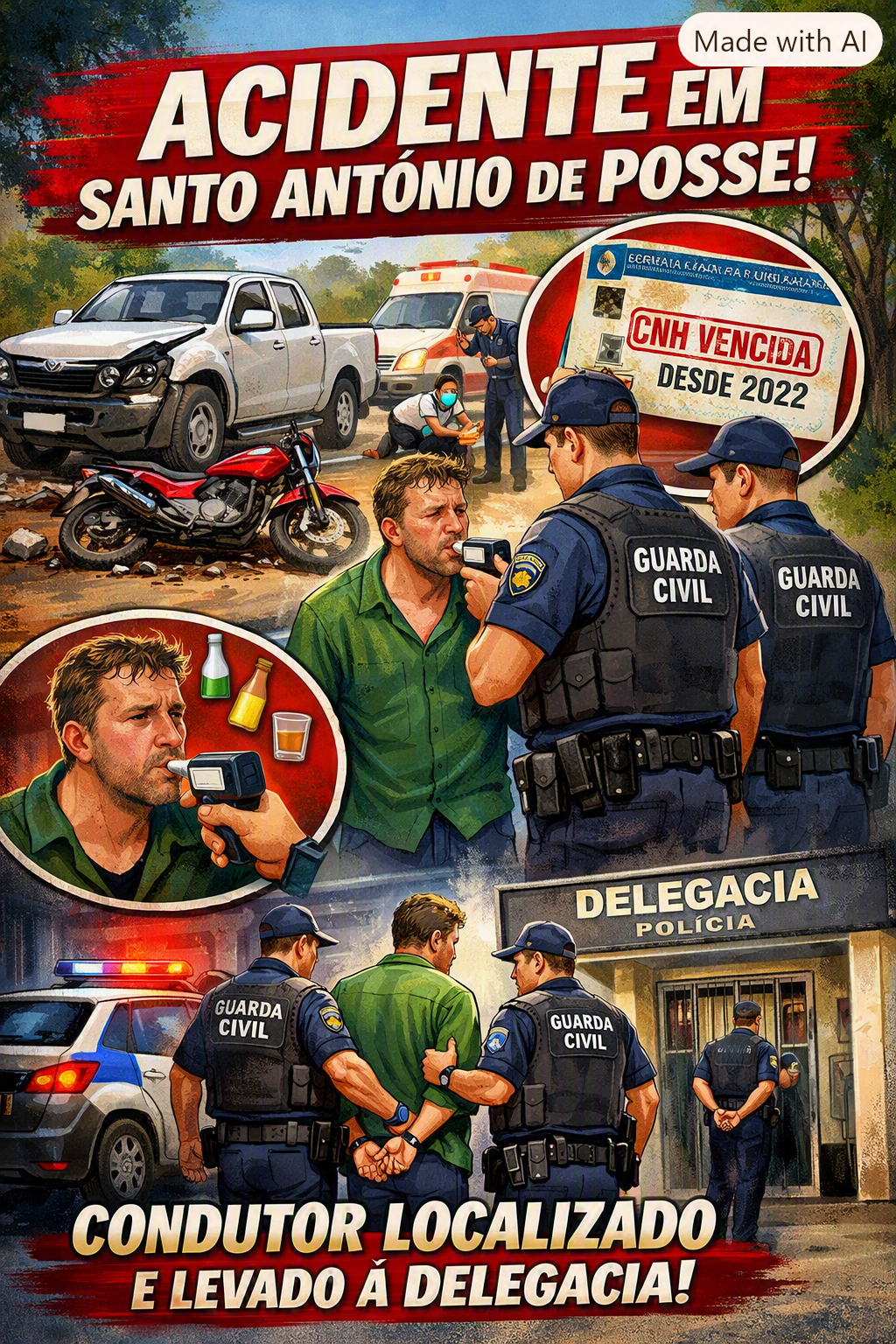 🚨 MOTORISTA É LOCALIZADO APÓS DEIXAR LOCAL DE ACIDENTE E É ENCAMINHADO À DELEGACIA EM SANTO ANTÔNIO DE POSSE