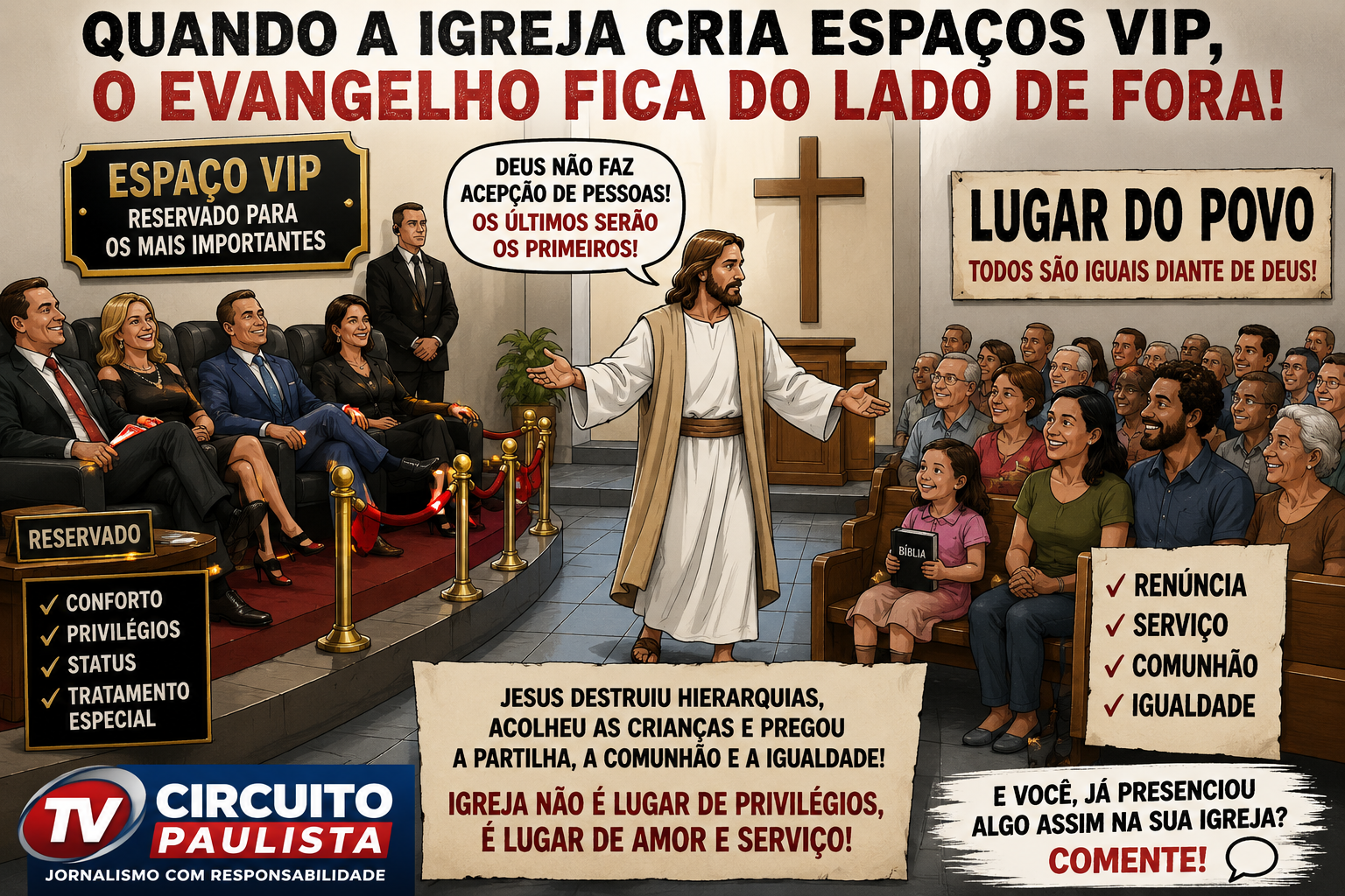 QUANDO A IGREJA CRIA ESPAÇOS VIP, O EVANGELHO FICA DO LADO DE FORA