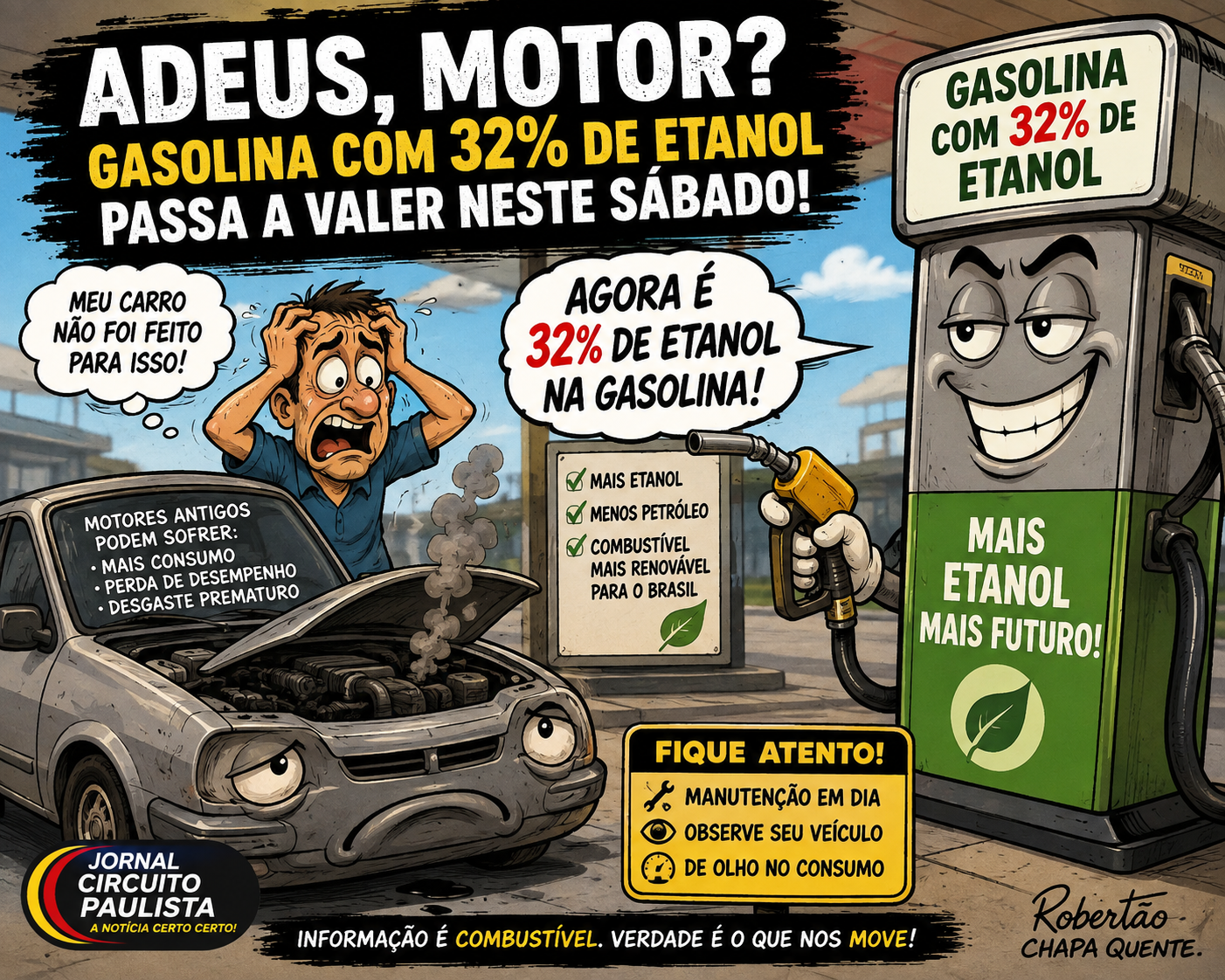ADEUS, MOTOR? GASOLINA COM 32% DE ETANOL PASSA A VALER NESTE SÁBADO