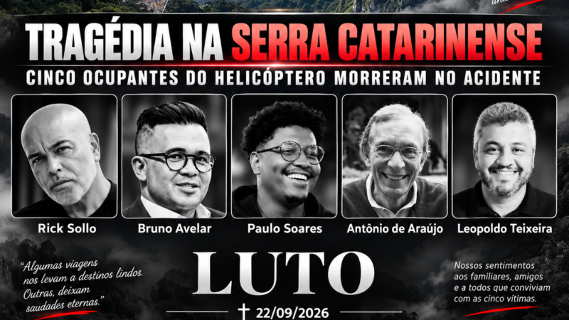 TRAGÉDIA NA SERRA CATARINENSE: CINCO OCUPANTES DE HELICÓPTERO MORREM EM ACIDENTE