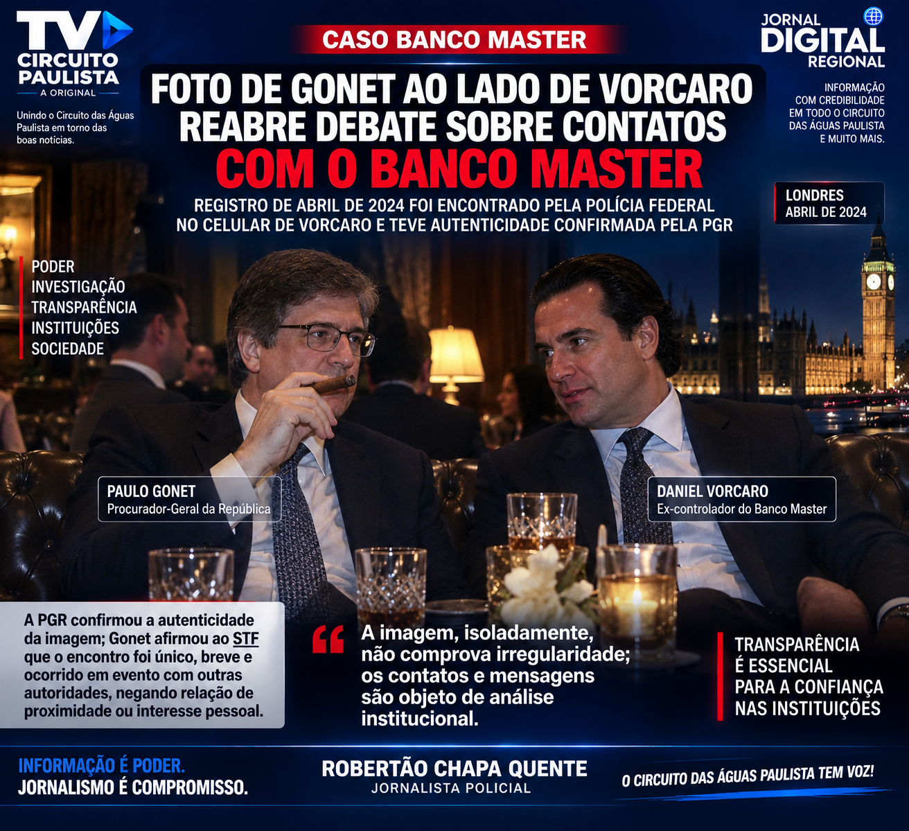 ATÉ QUANDO NÓS BRASILEIROS VAMOS TOLERAR ISSO ???? FOTO DE GONET AO LADO DE VORCARO REABRE DEBATE SOBRE PROXIMIDADE ENTRE AUTORIDADES E O BANCO MASTER